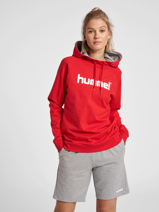 HUMMEL GO COTTON LOGO HOODIE WOMAN, TRUE RED, model
