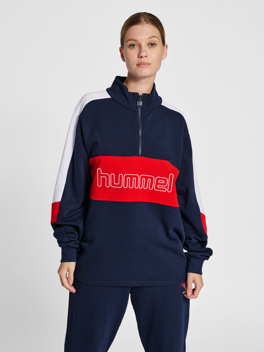 hmlIC CLAUDE HALF ZIP SWEATSHIRT, PEACOAT, model