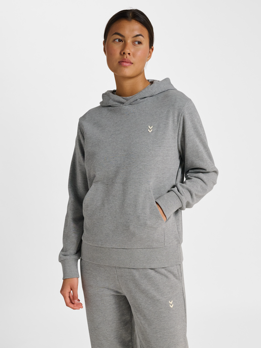 hmlPULSE W SWEAT HOODIE, GREY MELANGE, model