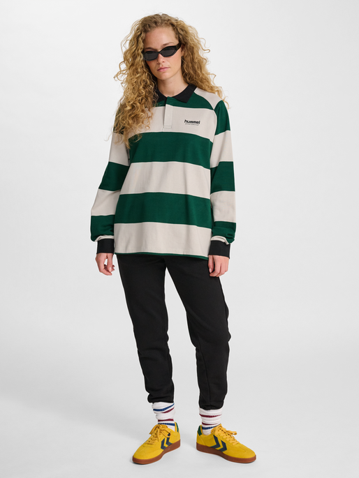 hmlLOOSE STRIPED POLO L/S, DARK GREEN, model