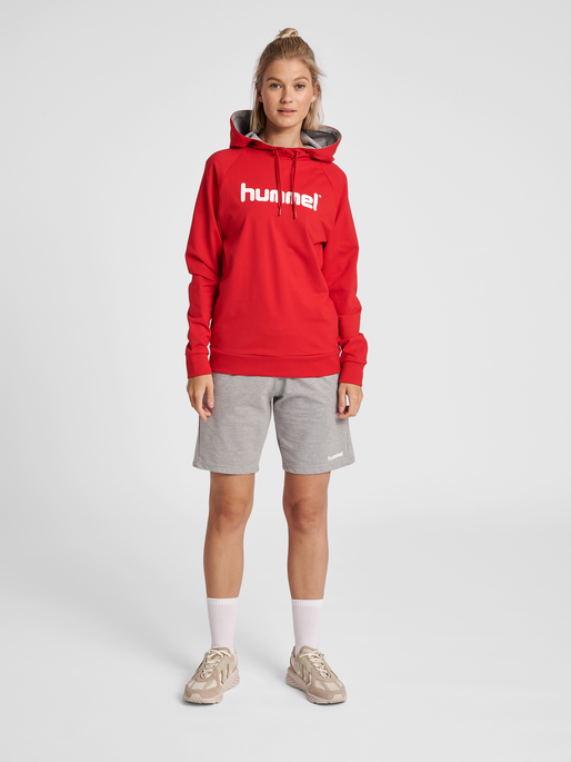 HUMMEL GO COTTON LOGO HOODIE WOMAN, TRUE RED, model